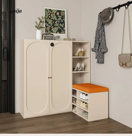 MEIHOUSE Cream Shoe Cabinet with Password Lock Entryway Storage Bench from MEIHOUSE
