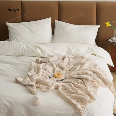 MISTYWOOD Knitted Cushion with Blanket Stripes from MISTYWOOD