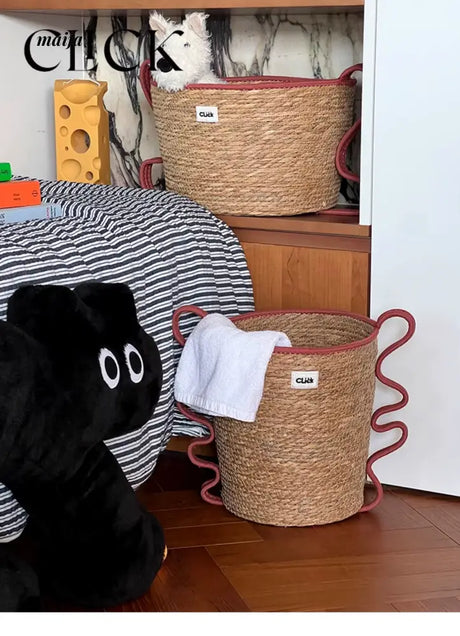 CLICK Handwoven Straw Storage Bucket Toy Basket from HOBBYTREE