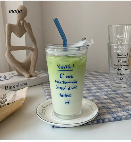 BANKE Alphabet Printed Glass Milk Tea Straw Cup from BANKE