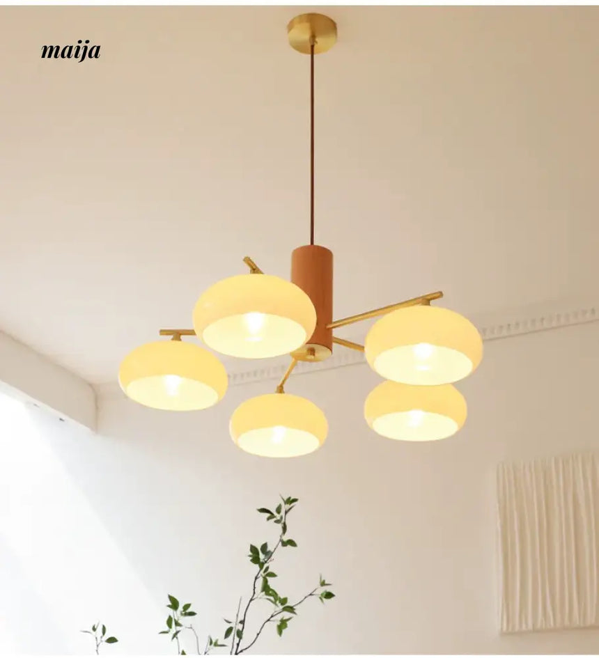 NANCY Japanese Retro Glass Chandelier Walnut Style from NANCY
