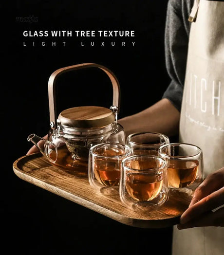 Flower Heat Resistant Glass Tea Set with Tray from KIMACHI