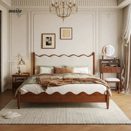DOSMARS Claire Creamy Retro Solid Wood Bed from DOSMARS