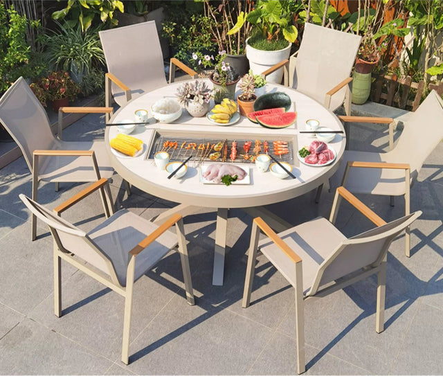 MOJIA Corvus Round Outdoor Barbecue Table with Smokeless Grill from MOJIA