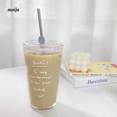 BANKE Alphabet Printed Glass Milk Tea Straw Cup from BANKE