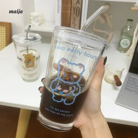 BANKE Coffee Milk Tea Glass Cup with Little Bears from BANKE