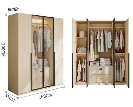 MEIHOUSE Cream Bedroom Wardrobe Flat Door Storage Cabinet from MEIHOUSE