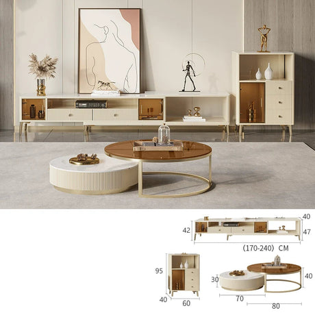 DIPU Celine Round Rock Plate Coffee Table Set from DIPU