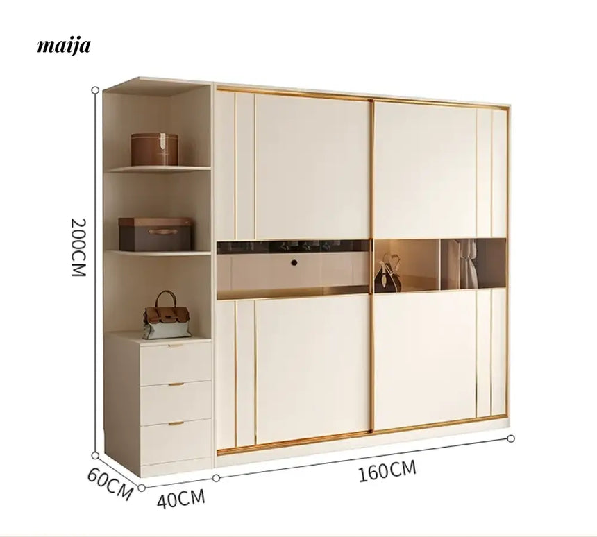 MEIHOUSE Cream Sliding Door Minimalist Bedroom Wardrobe Finished Cabinet from MEIHOUSE