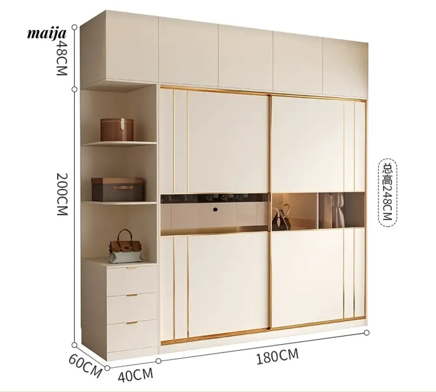 MEIHOUSE Cream Sliding Door Minimalist Bedroom Wardrobe Finished Cabinet from MEIHOUSE