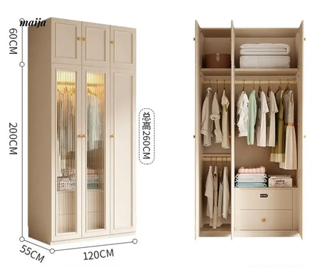 MEIHOUSE French Cream Wardrobe Bedroom Economical Flat Door Storage from MEIHOUSE