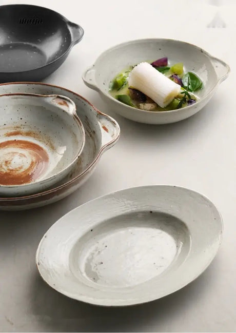JOTO Six Color Rough Pottery Soup Bowl Handmade Retro Glazed from JOTO