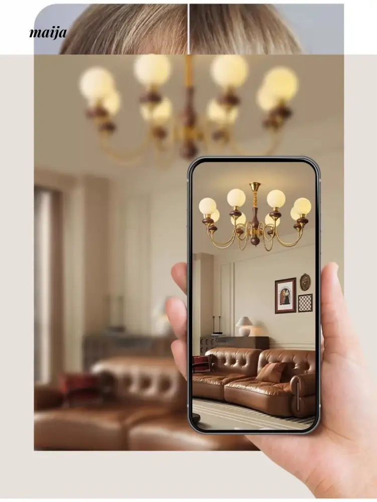 NANCY Retro Walnut Living Room Chandelier Eye Protection from HOBBYTREE
