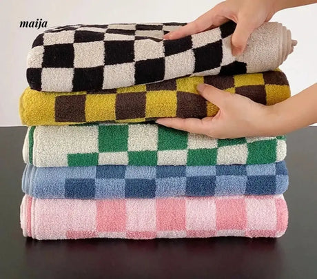 NUANYOU Chessboard Grid Cotton Bath Towel from maija