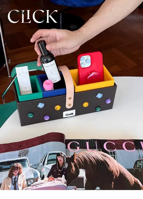 CLICK High-End Leather Desktop Storage Basket Organizer from CLICK