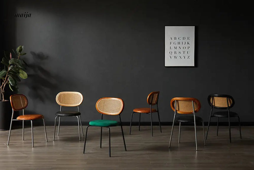 Evie Leather Rattan Dining Chair from Ouqi