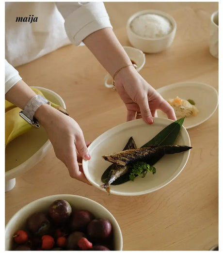 WENSHUO Cream Oval Ceramic Plate from WENSHUO
