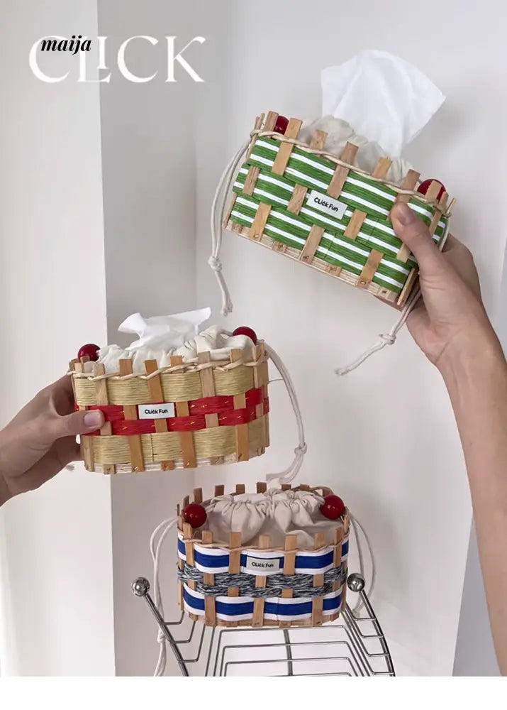 CLICK Colorful Woven Tissue Storage Basket with Drawstring from CLICK