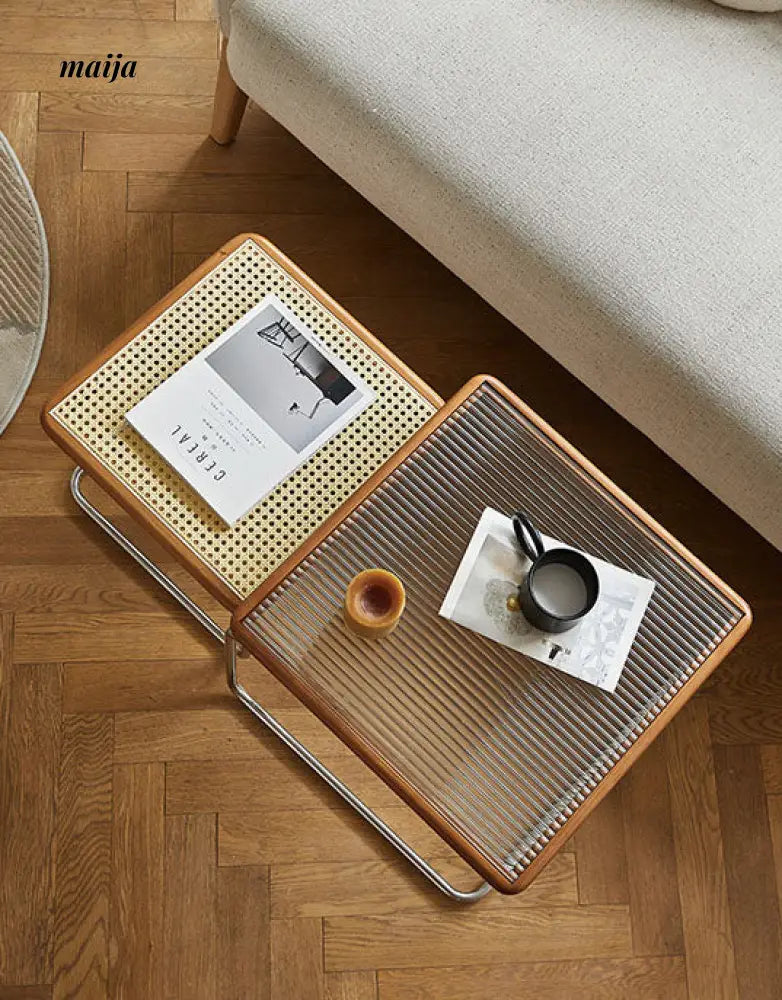 Retro Classic Rattan Glass Nested Tables from maija