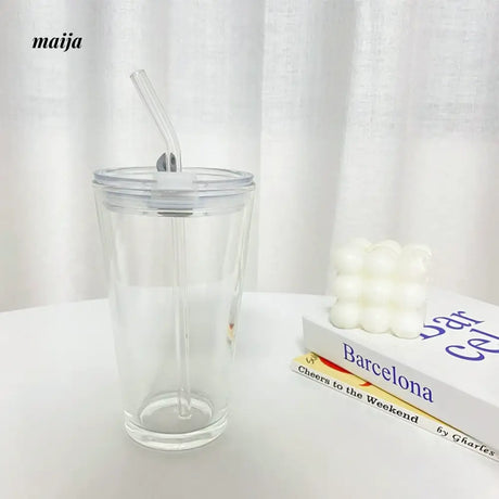 BANKE Alphabet Printed Glass Milk Tea Straw Cup from BANKE