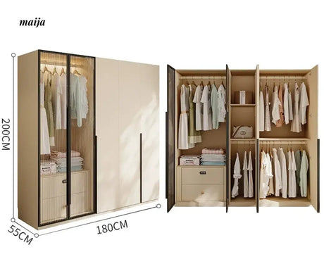 MEIHOUSE Cream Bedroom Wardrobe Flat Door Storage Cabinet from MEIHOUSE