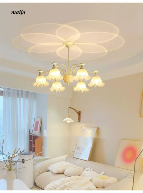 NANCY Cream Glass Chandelier French Retro Style from NANCY