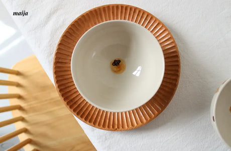 KAWATANI Japanese Ceramic Persimmon Gray Rice Bowl from kawatani
