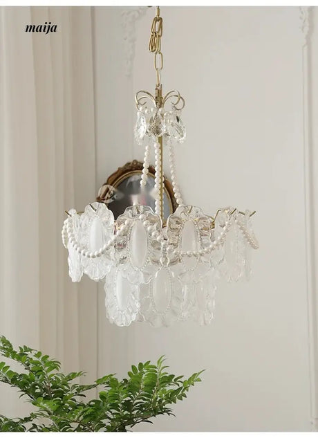 NANCY French Cream Chandelier Pleated Glass Shade from NANCY