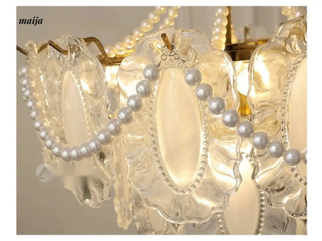 NANCY French Cream Chandelier Pleated Glass Shade from NANCY