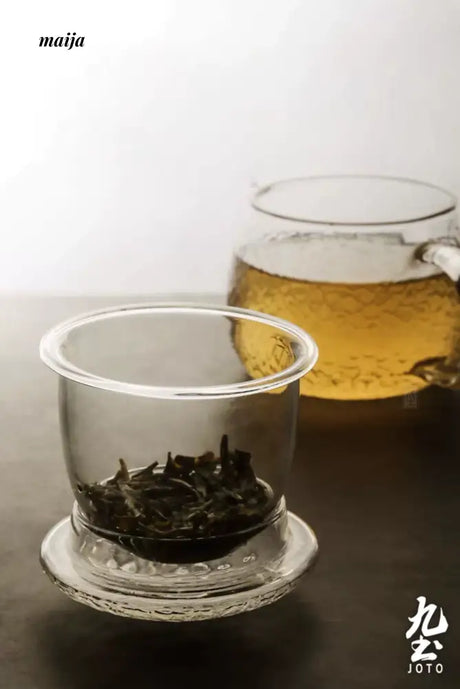 JOTO Hammered Glass Tea Cup with Lid for Thick Tea from MOSE