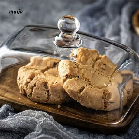Wooden Dessert Tray with Glass Lid from Zodian
