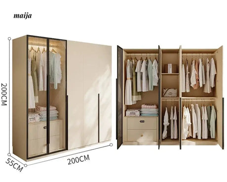 MEIHOUSE Cream Bedroom Wardrobe Flat Door Storage Cabinet from MEIHOUSE