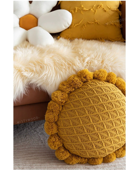 MISTYWOOD Yellow Daisy Pillow with Round Case from MISTYWOOD