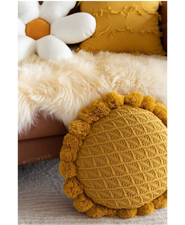 MISTYWOOD Yellow Daisy Pillow with Round Case from MISTYWOOD