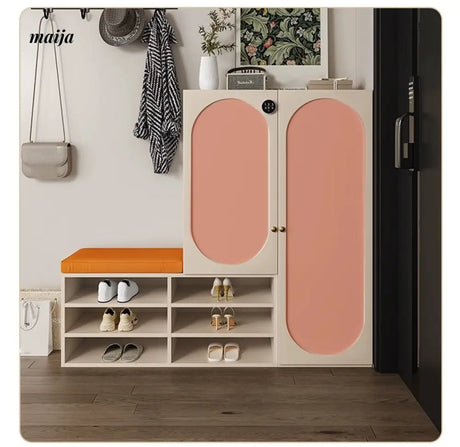 MEIHOUSE Cream Shoe Cabinet with Password Lock Entryway Storage Bench from MEIHOUSE