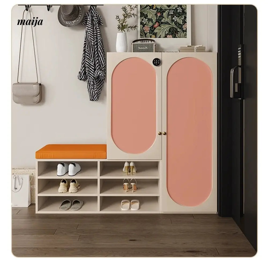 MEIHOUSE Cream Shoe Cabinet with Password Lock Entryway Storage Bench from MEIHOUSE