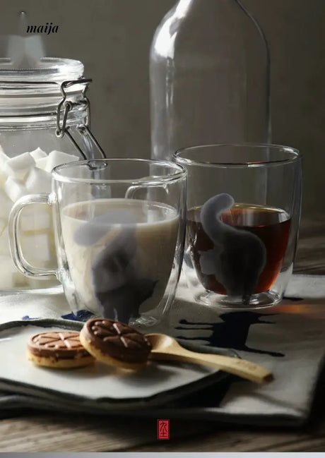 JOTO Handmade Double Layer Glass Cat Handle Coffee Cup from MOSE