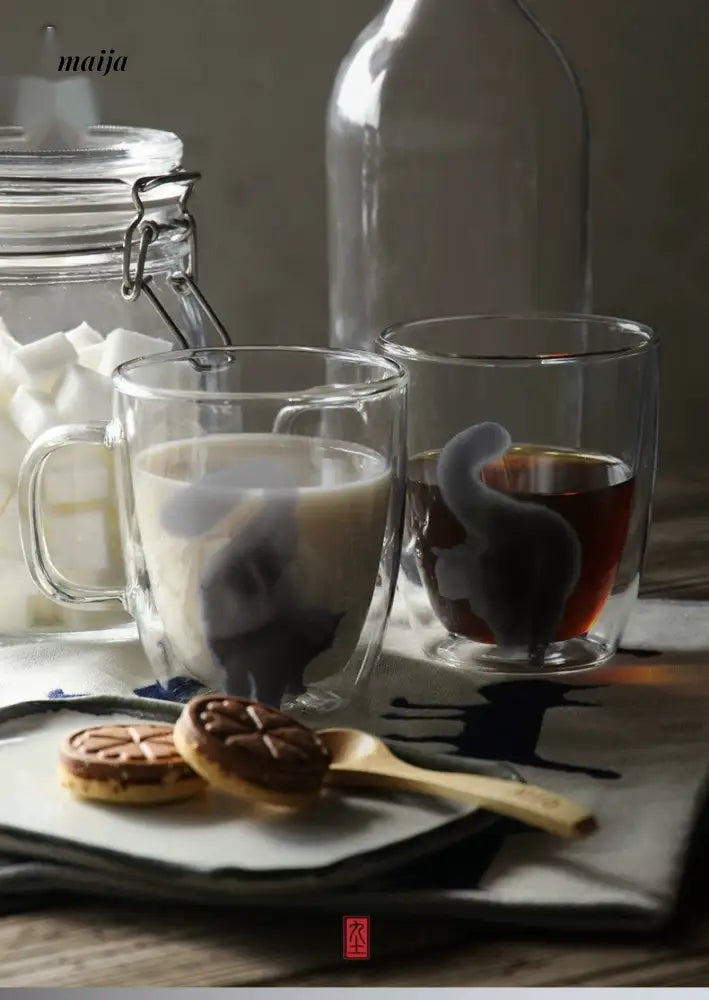 JOTO Handmade Double Layer Glass Cat Handle Coffee Cup from MOSE