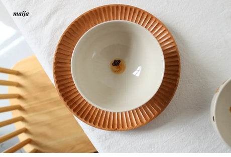 KAWATANI Japanese Ceramic Persimmon Gray Rice Bowl from kawatani
