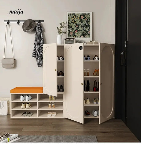 MEIHOUSE Cream Shoe Cabinet with Password Lock Entryway Storage Bench from MEIHOUSE