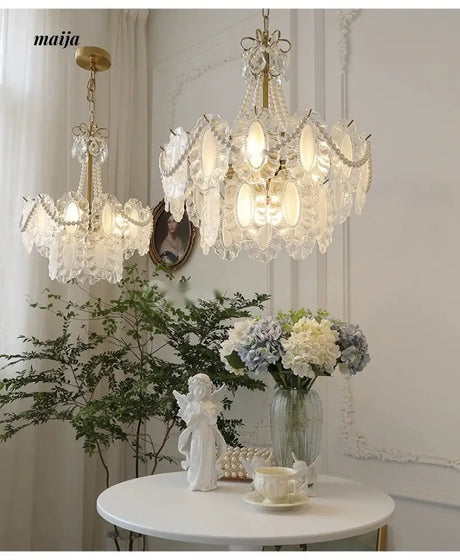 NANCY French Cream Chandelier Pleated Glass Shade from NANCY