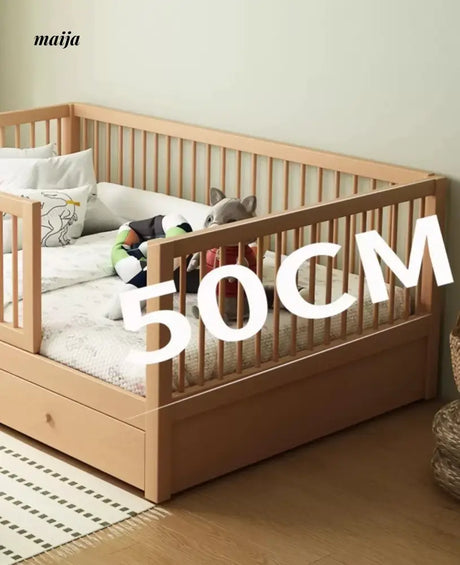 IJOYS Natural Wood Children's Crib with Fence and Bookshelf from IJOYS