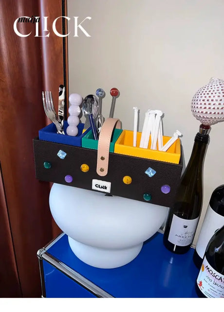 CLICK High-End Leather Desktop Storage Basket Organizer from CLICK