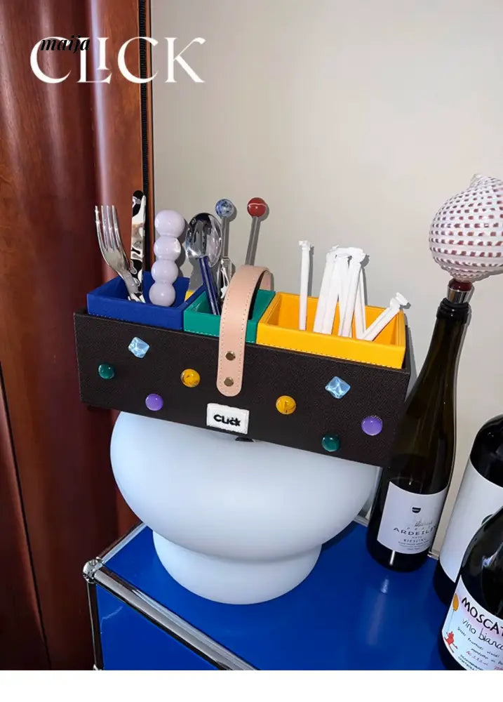 CLICK High-End Leather Desktop Storage Basket Organizer from CLICK