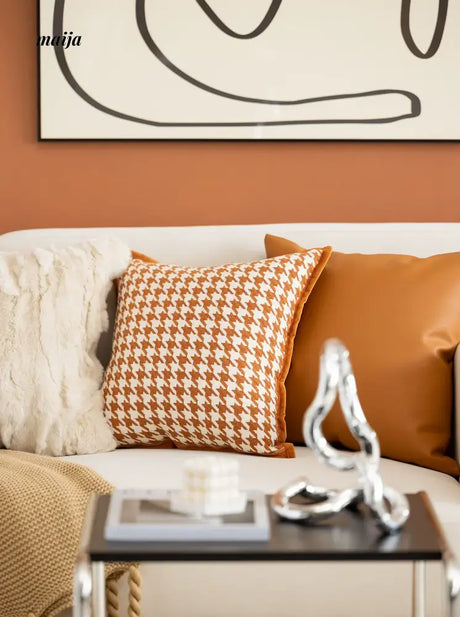 MISTYWOOD Modern Minimalist Leather Orange Pillow from MISTYWOOD