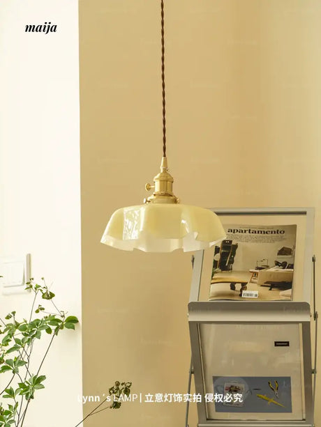 LYNN Cream Brass Retro Ceiling Lamp from Lynn's Lamp