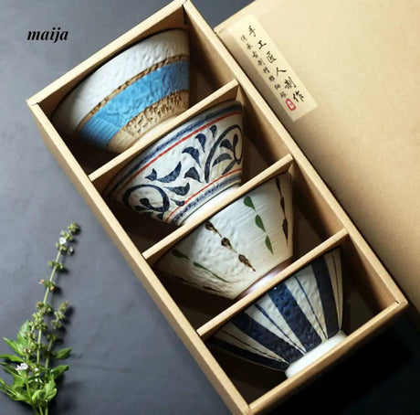 Hand-Painted Underglaze Japanese Rice Bowls from Small Device