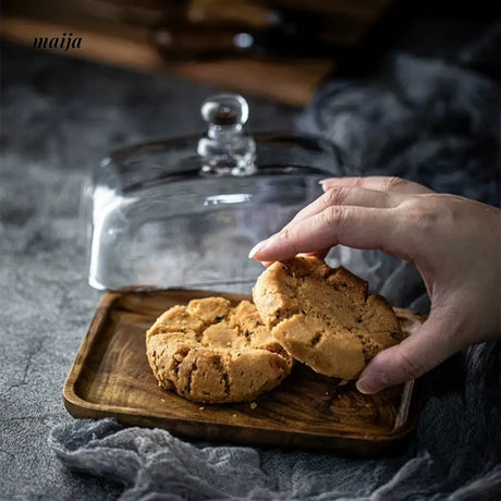 Wooden Dessert Tray with Glass Lid from Zodian