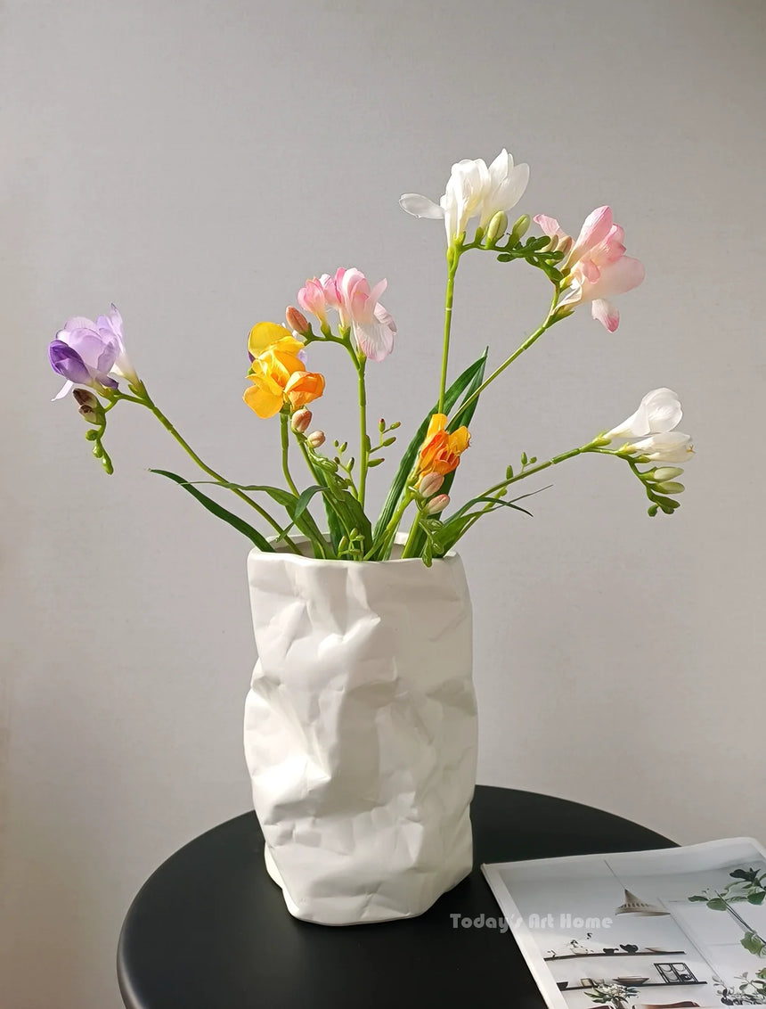 TODAYARTIST Sylvie Folded White Ceramic Flower Vase with Modern Charm from TODAYARTIST