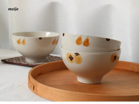 KAWATANI Japanese Ceramic Persimmon Gray Rice Bowl from kawatani